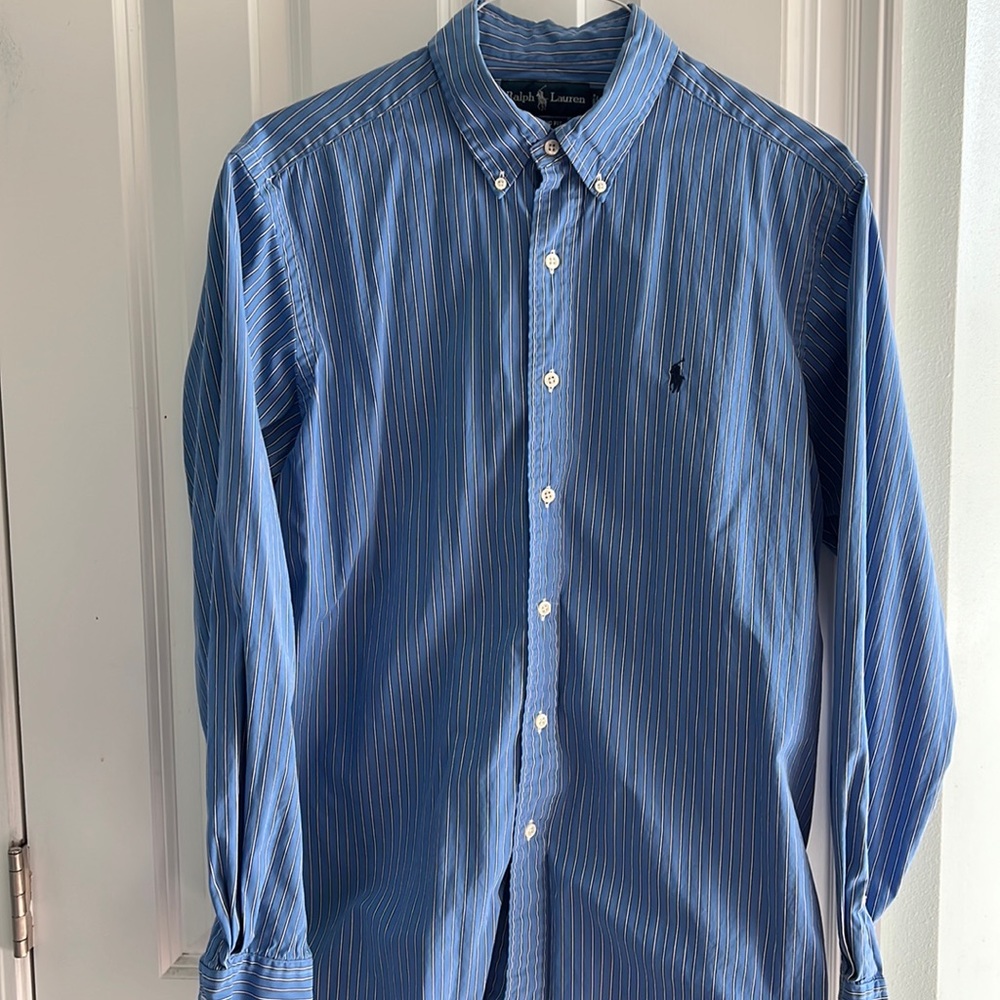 Polo Ralph Lauren Large blue with white stripes button down long sleeve